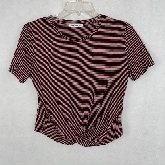 Zara Tops - Zara Pink/Black Striped Tie T-shirt Size M